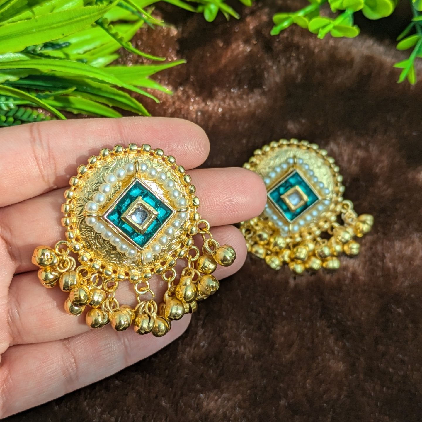 Green Meera Golden Ghungroo Earring