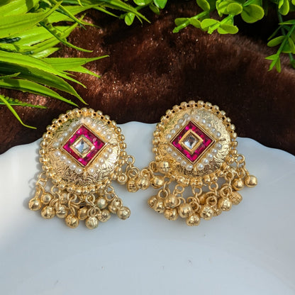 Pink Meera Golden Ghungroo Earring