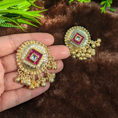 Pink Meera Golden Ghungroo Earring