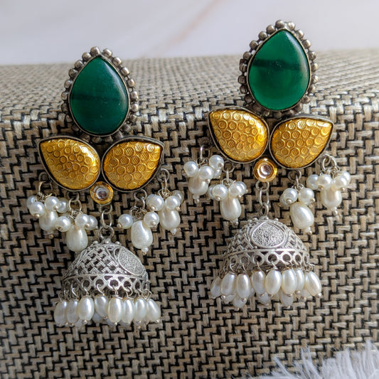 Mehandi Dual Tone Jhumka Earring