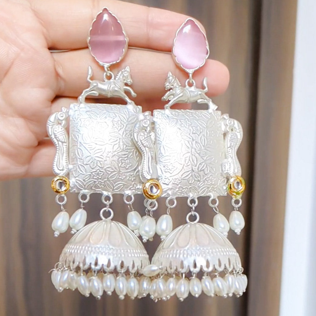 Pink Nazakat Silver Replica Earring