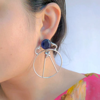 Blue Flower Hoop Earring