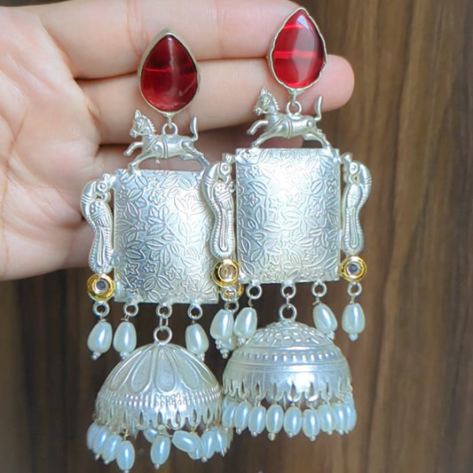 Red Nazakat Silver Replica Earring