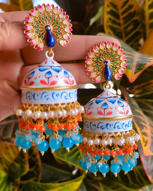 Blue Peacock Jhumka Earring