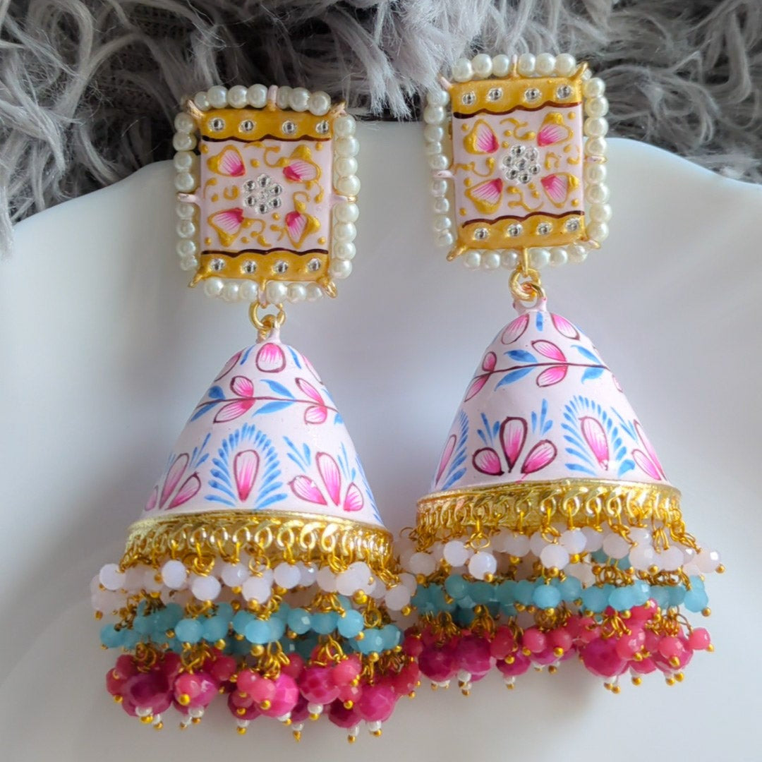 Pink Meenakari Handpainted Jhumka Earring