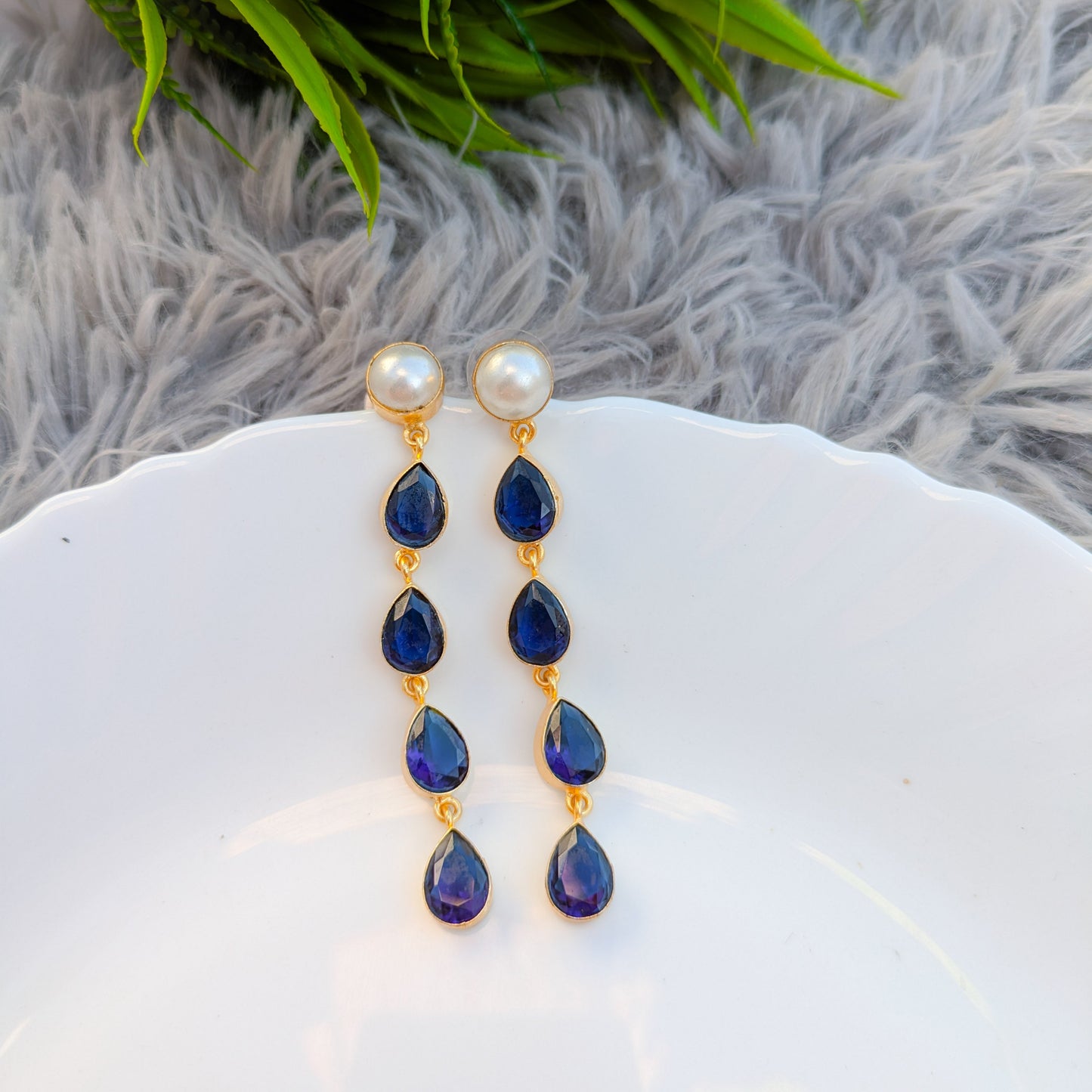 Navy Blue Dangler Monalisa Stone Earring