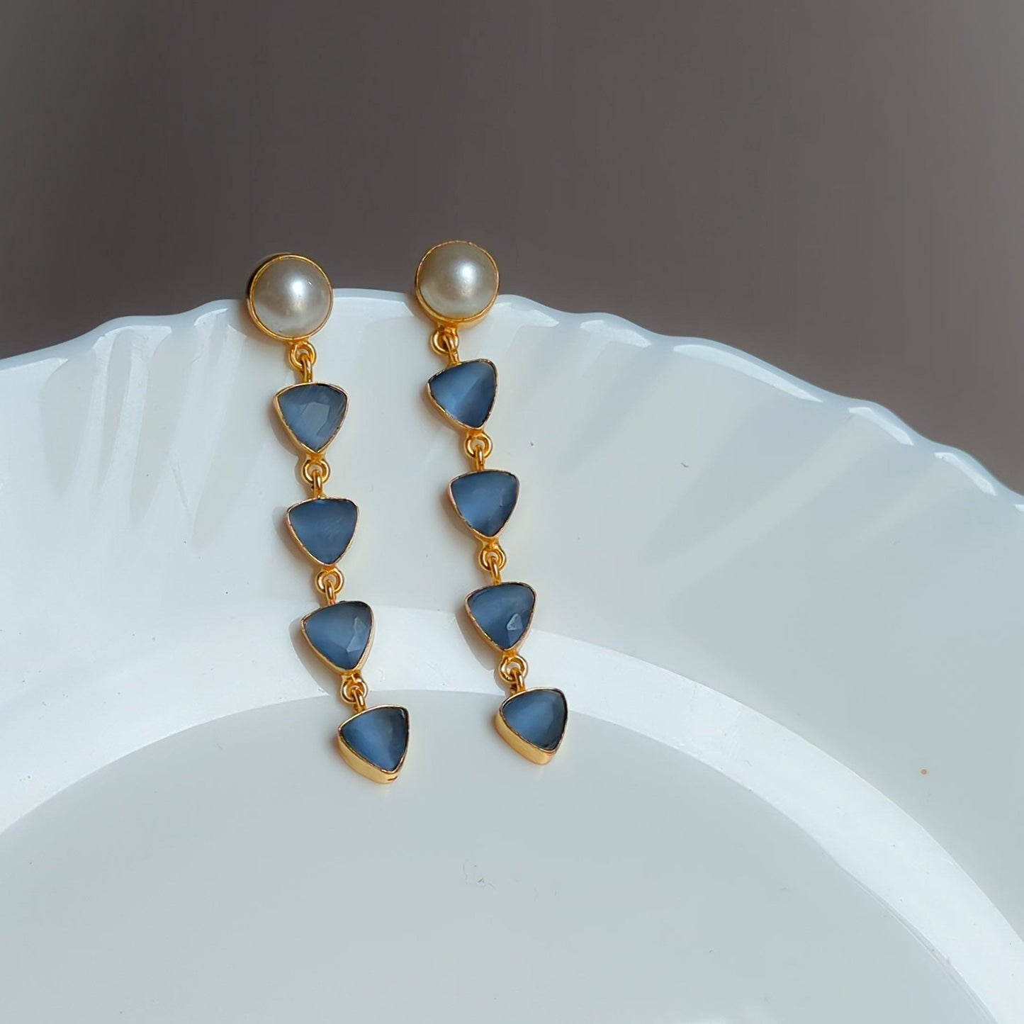 Blue Monalisa Stone Dangler Earring