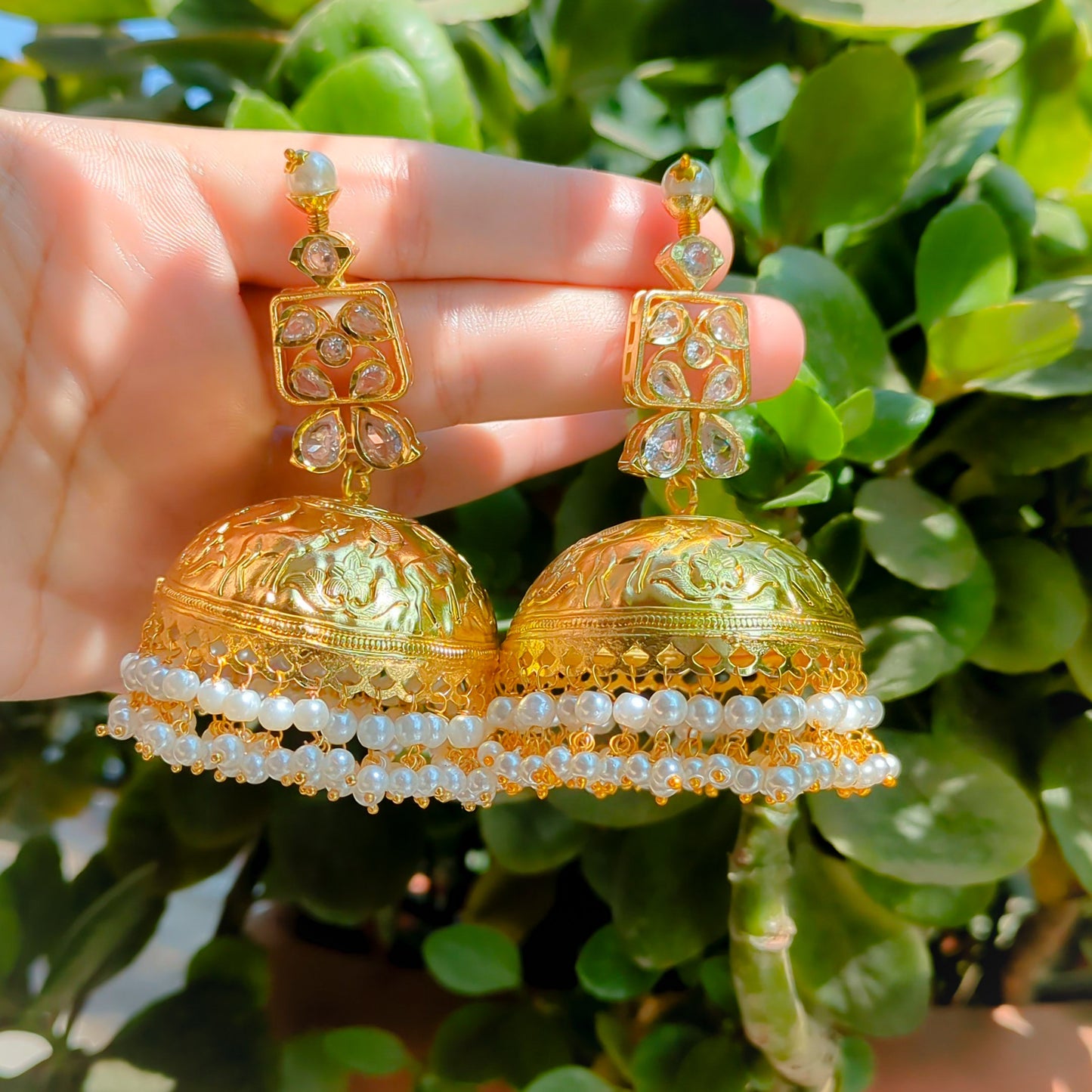 Polki Kundan Golden Jhumka Earring