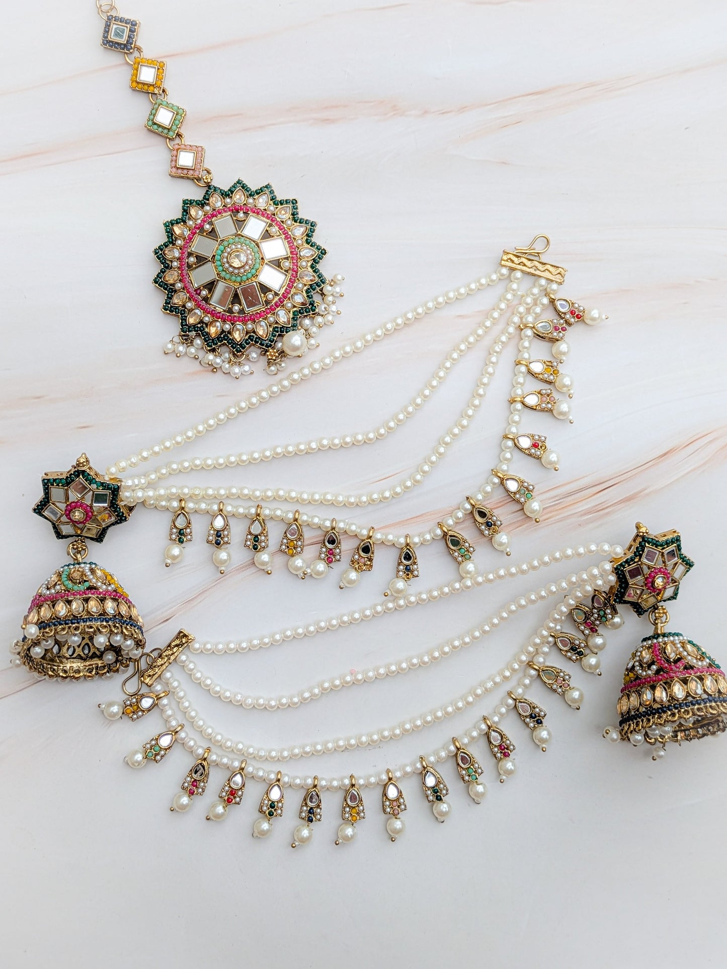 Sahara Royal Jadau Earring with Mang Tikka - Multi
