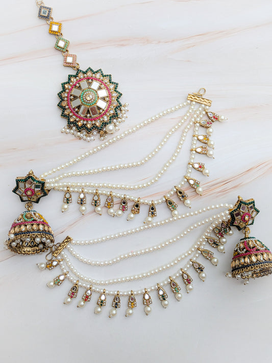 Sahara Royal Jadau Earring with Mang Tikka - Multi