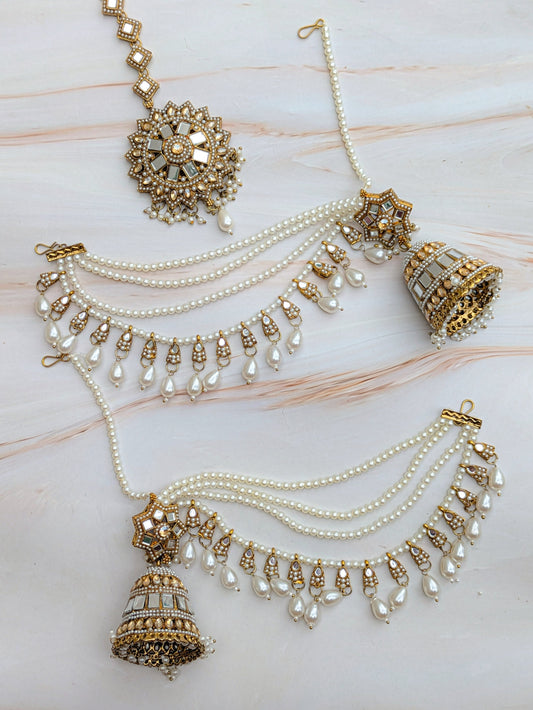 Sahara Royal Jadau Earring with Mang Tikka Set - Golden