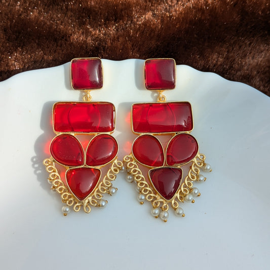 Red Geometric Monalisa Stone Earring