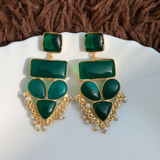 Green Geometric Monalisa Stone Earring