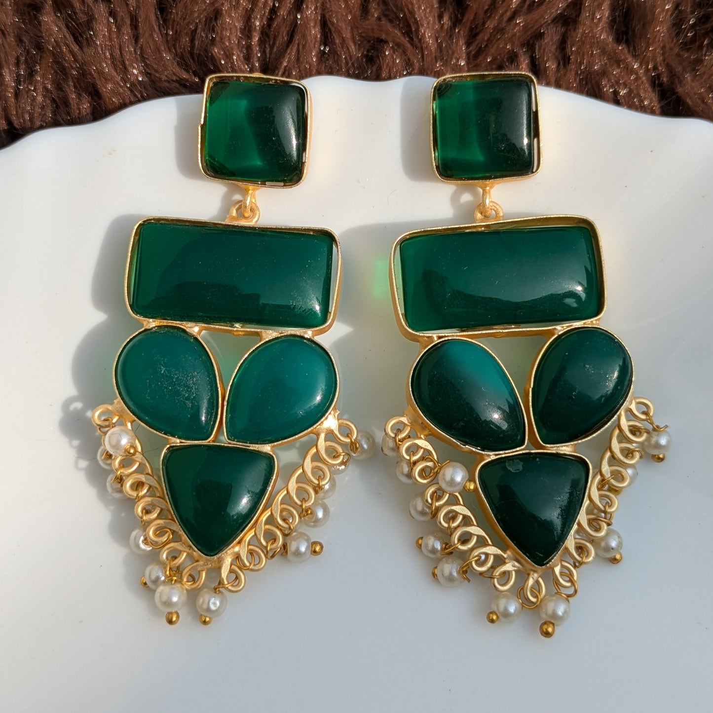 Green Geometric Monalisa Stone Earring